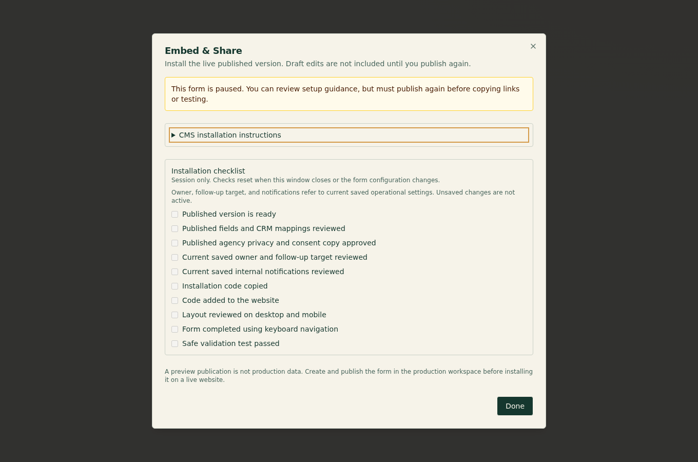 Synthetic preview of the SeniorPath paused intake sharing guidance screen.
